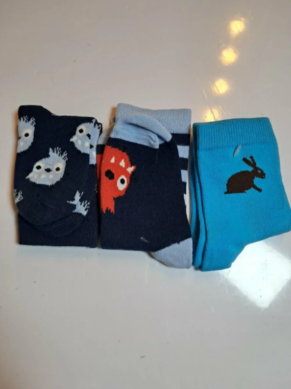 3 Pair Kids Blue Navy Crew Socks Animal Monster Stripe